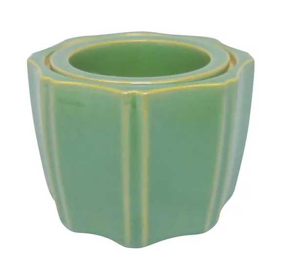 Octagon Self Watering Glazed Ceramic Pot - Jade - 5.25" x 4.25"