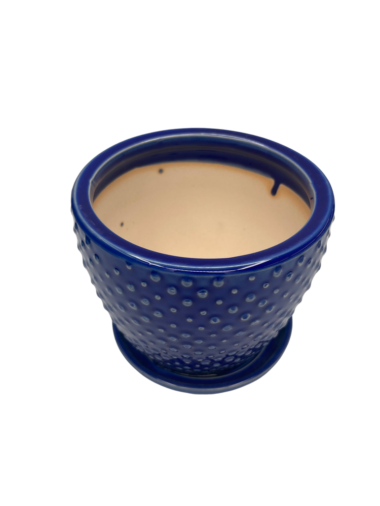 Classic Dot Planter with Attached Saucer - 6" x 5" - Imperial Blue