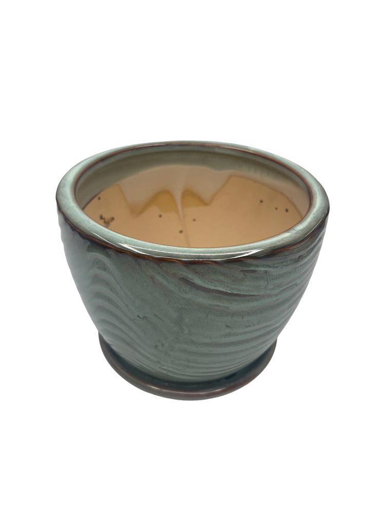Swirl Drape Planter with Attached Saucer - Hunter - 6" x 5"