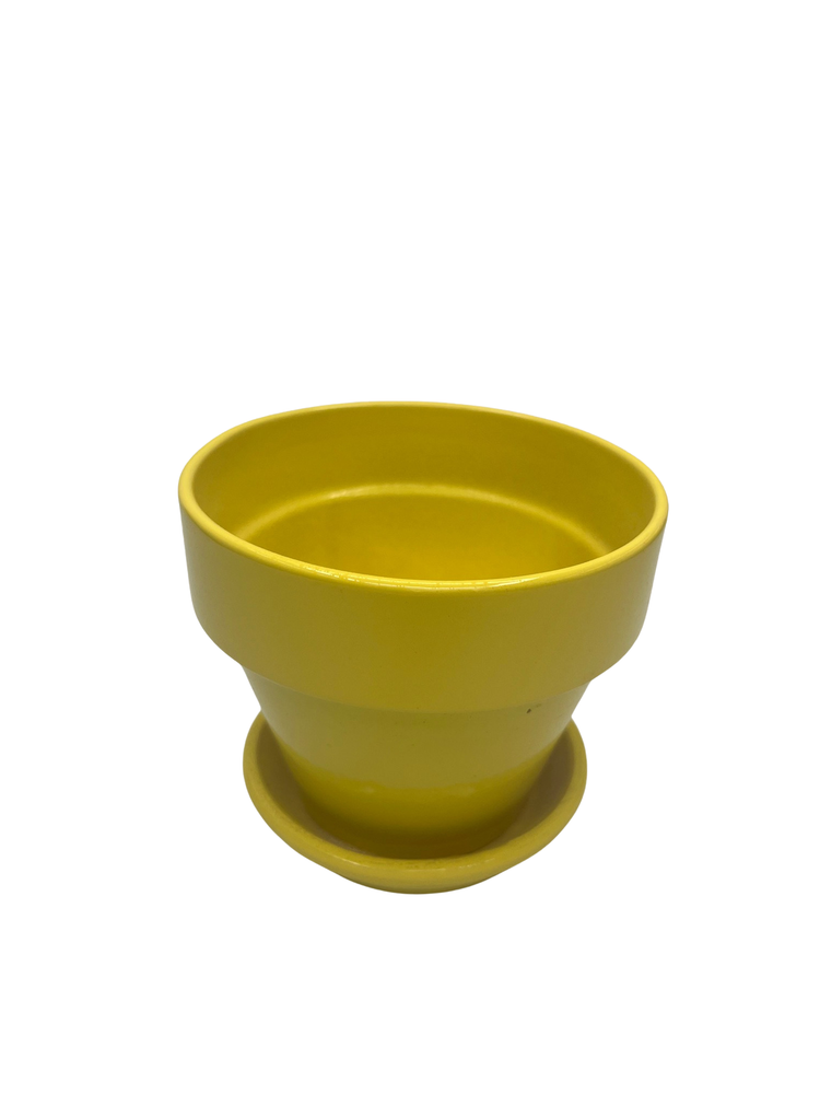 Ceramic Pot and Saucer plus Felt Feet - Lemon - 4" x 3.5"
