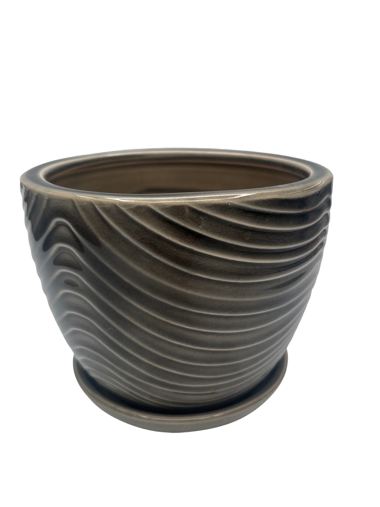 Swirl Drape Planter with Attached Saucer - Grey - 6" x 5"