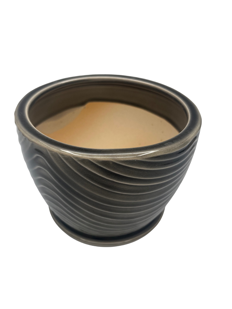 Swirl Drape Planter with Attached Saucer - Grey - 6" x 5"