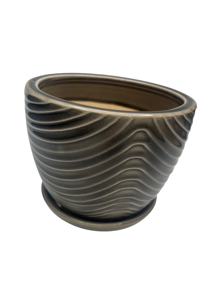 Swirl Drape Planter with Attached Saucer - Grey - 6" x 5"
