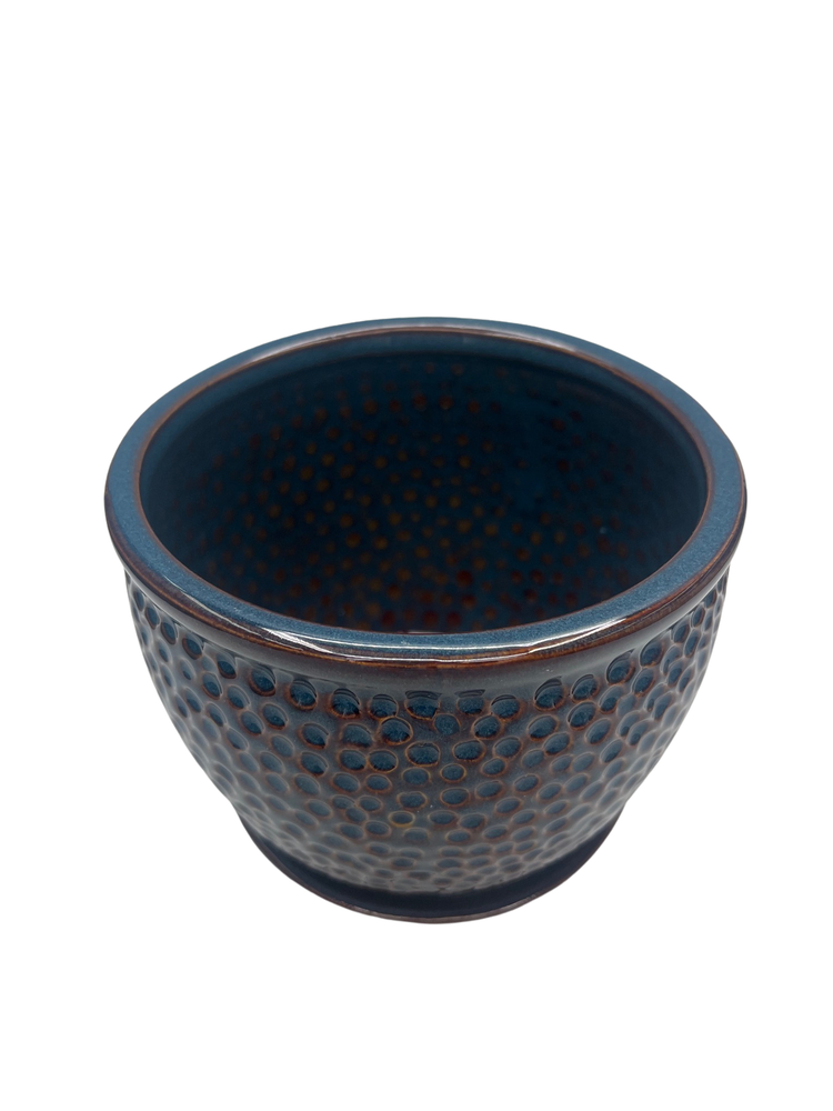 Pebble Planter with Attached Saucer - Blue - 5.5" x 4.75"