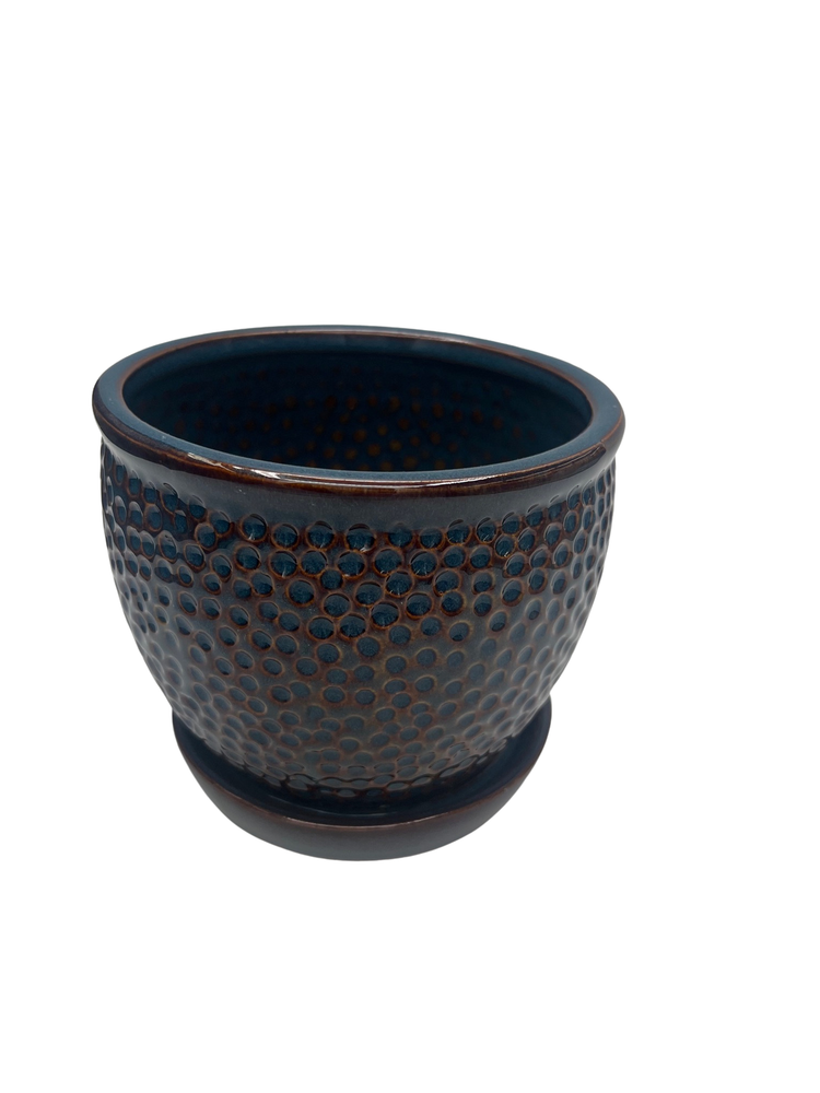 Pebble Planter with Attached Saucer - Blue - 5.5" x 4.75"