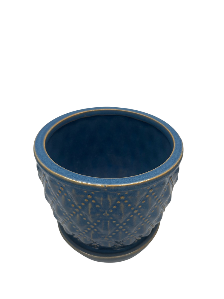 Beaded Diagonal Planter with Attached Saucer - Tourmaline - 5.5" x 4.75