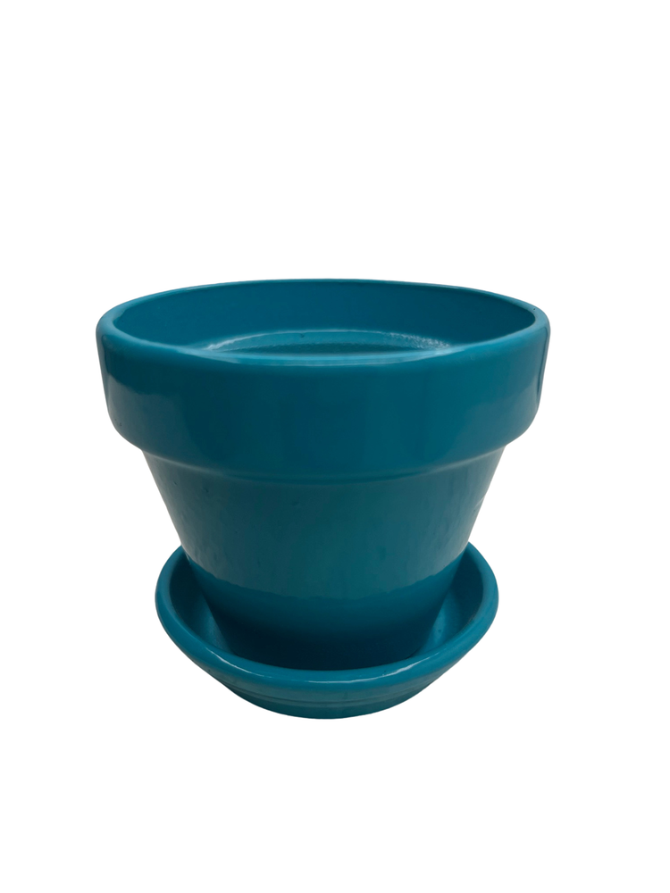 Mini Standard Pot with Attached Saucer - 2.75" x 2.5" - Turquoise