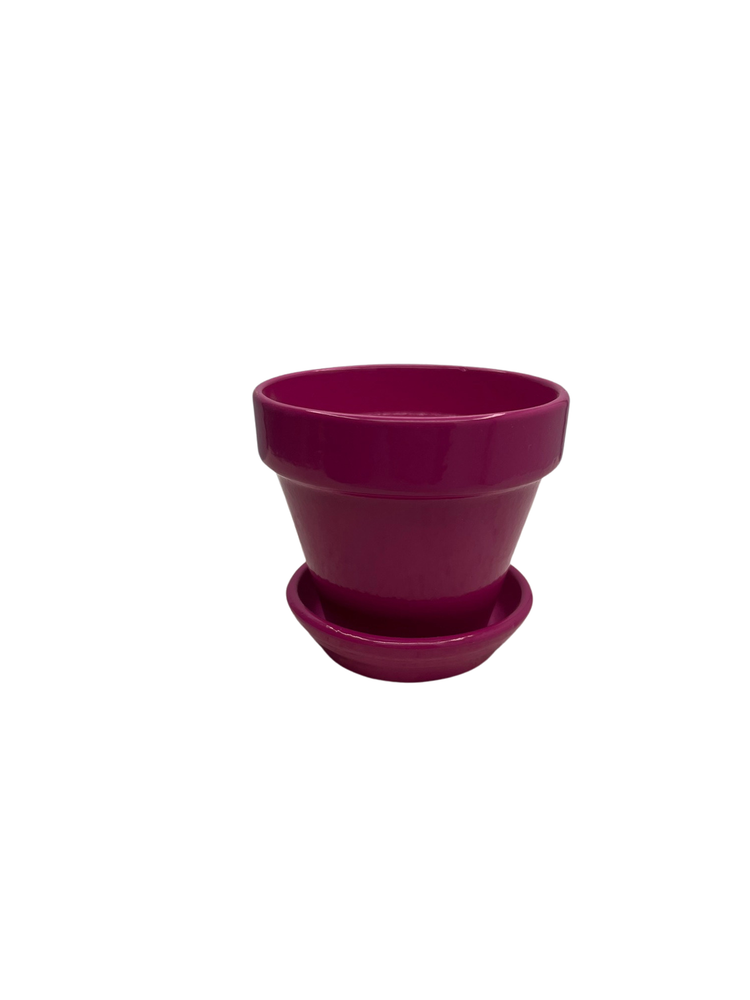 Mini Standard Pot with Attached Saucer - 2.75" x 2.5" - Hot Pink