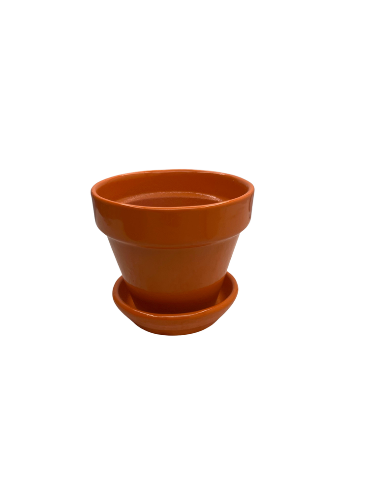 Mini Standard Pot with Attached Saucer - 2.75" x 2.5" - Orange