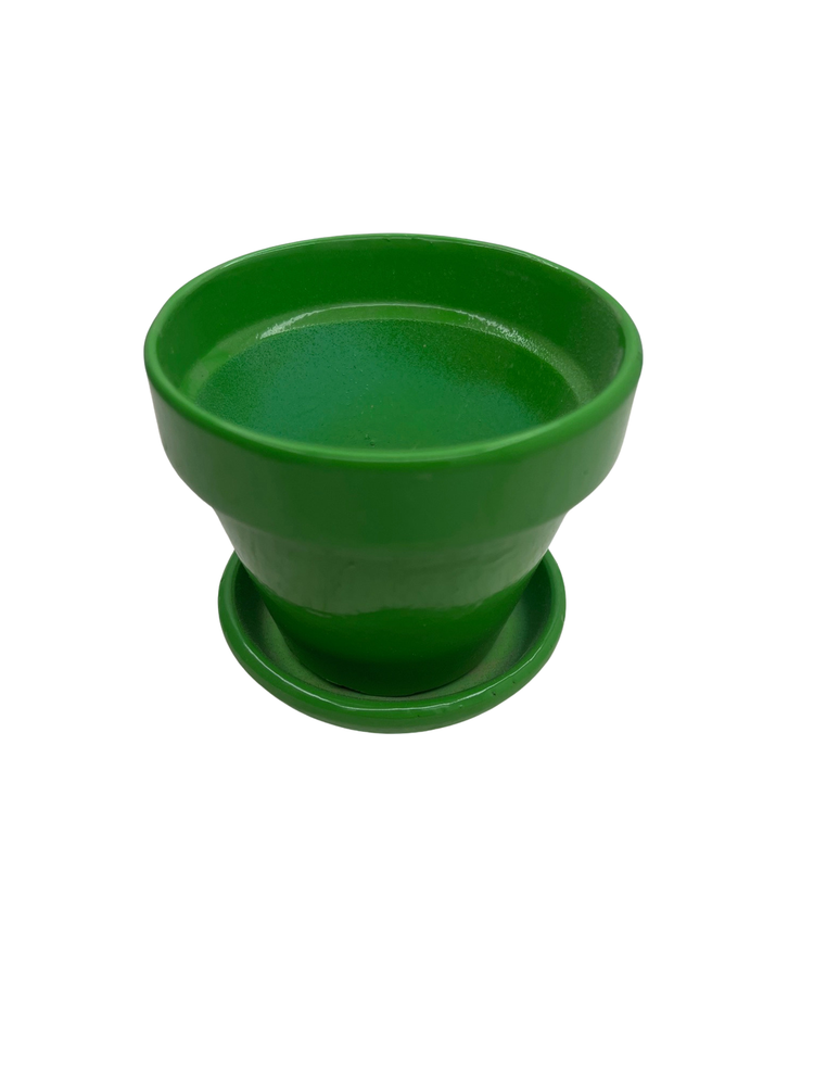 Mini Standard Pot with Attached Saucer - 2.75" x 2.5" - Lime Green