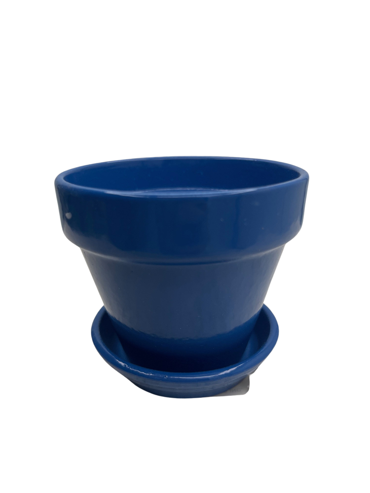 Mini Standard Pot with Attached Saucer - 2.75" x 2.5" - Royal Blue