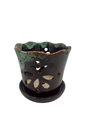 Butterfly Ceramic Orchid Pot/Saucer 5" x 5" - Dark Brown Moss - #50248