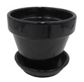 Mini Ceramic Pot + Saucer - 2 3/4" x 2 3/4"- Black