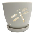 Dragonfly Matte White Ceramic Orchid Pot and Saucer + Felt Feet-5 1/2" x 5 1/4"