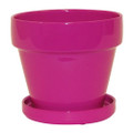 Glazed Ceramic Pot/Saucer - Hot Pink - 4 1/2" x 4 1/4" with Felt Feet