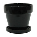Ceramic Pot and Saucer plus Felt Feet - Black - 4.5" x 4.3"