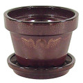 Standard Pot with Attached Saucer - 4.5" x 4" - Tropical Red