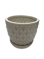 Beaded Diagonal Planter with Attached Saucer - White - 5.5" x 4.75"