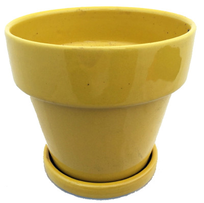 Ceramic Pot and Saucer plus Felt Feet - Sunflower - 4.5" x 4.3" #18588