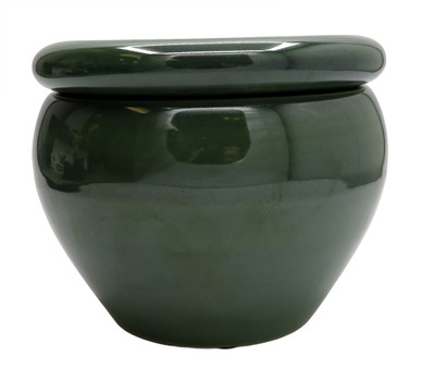 Round Self Watering Glazed Ceramic Pot - Green - 6 1/4 x 4 3/4"