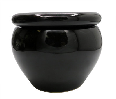 Round Self Watering Glazed Ceramic Pot - Black - 6 1/4 x 4 3/4"