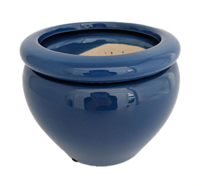 Round Self Watering Glazed Ceramic Pot - Blue - 6 1/4 x 4 3/4"