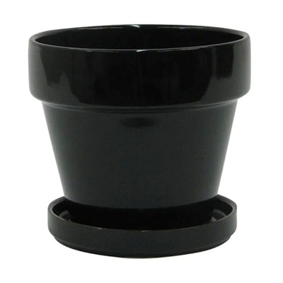 Ceramic Pot and Saucer plus Felt Feet - Black - 4.5" x 4.3"