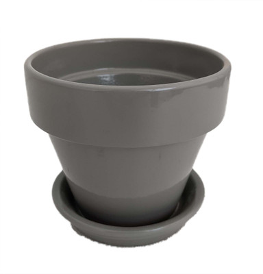 Ceramic Pot and Saucer plus Felt Feet - Grey - 4" x 3.5"