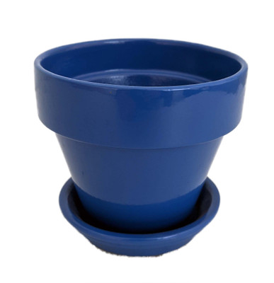 Ceramic Pot and Saucer plus Felt Feet - Royal Blue - 4" x 3.5"