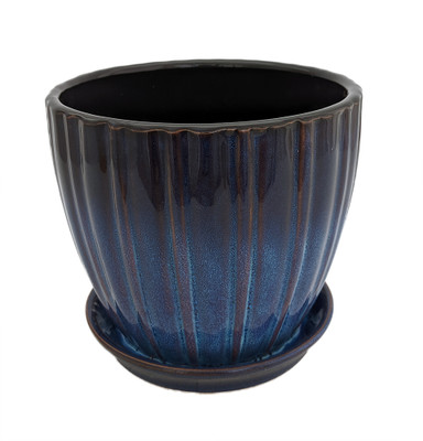 Lady Jane Stormy Night Ceramic Pot with Attached Saucer - 5.25" x 5"