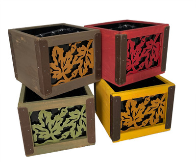Fall Leaves Wooden Planters with Plastic Liners - Set of 4 - 4"
