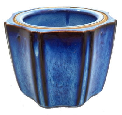 Octagon Self Watering Glazed Ceramic Pot - Blue - 5.25" x 4.25"