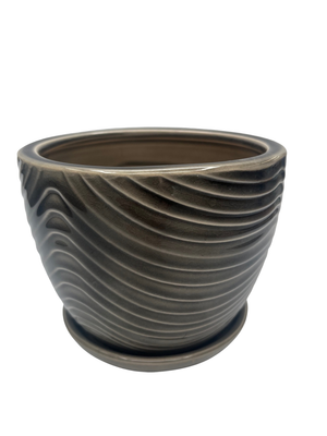 Swirl Drape Planter with Attached Saucer - Grey - 6" x 5"