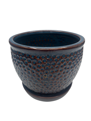 Pebble Planter with Attached Saucer - Blue - 5.5" x 4.75"