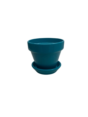 Mini Standard Pot with Attached Saucer - 2.75" x 2.5" - Turquoise