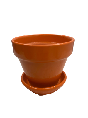Mini Standard Pot with Attached Saucer - 2.75" x 2.5" - Orange