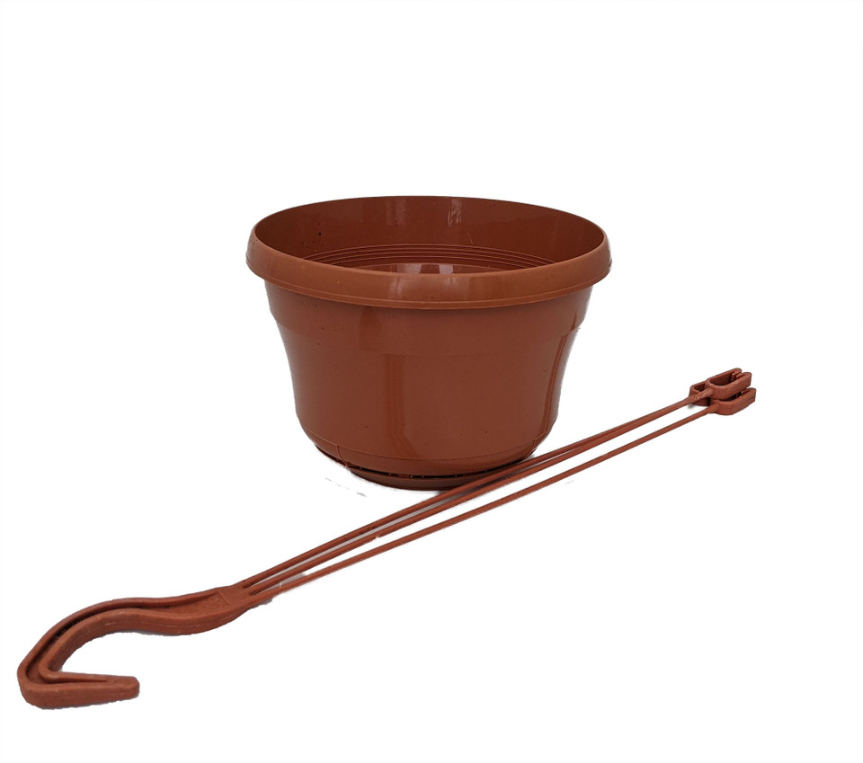 4" Mini Hanging Baskets with Attached Saucers 3 Pack Terracotta