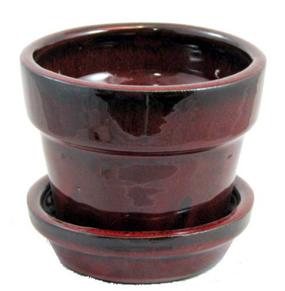 Glazed Ceramic Pot/Saucer Tropical Red 4 3/8" x 4" 11930 Hirt