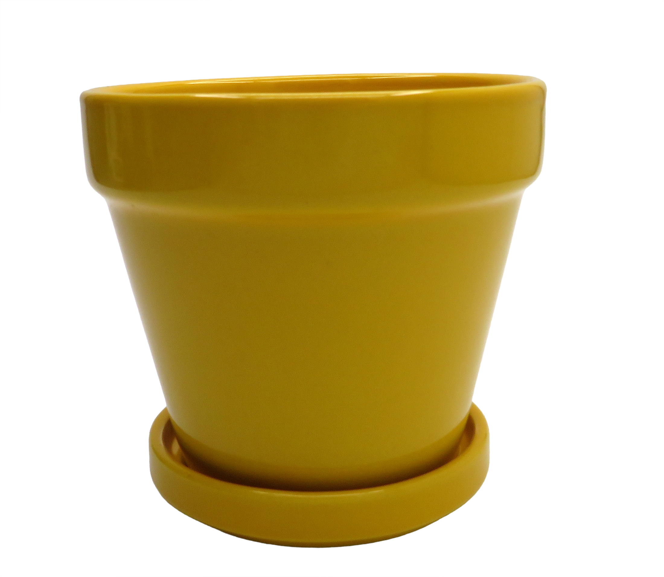 Ceramic Pot and Saucer plus Felt Feet - Sunflower - 4.5" x 4.3" #18588