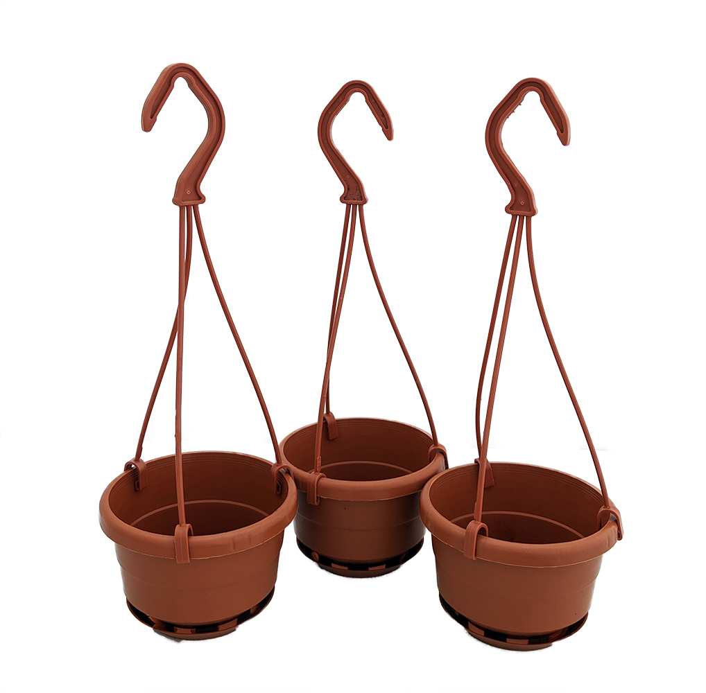4" Mini Hanging Baskets with Attached Saucers - 3 Pack - Terracotta Color -  Hirt's Gardens
