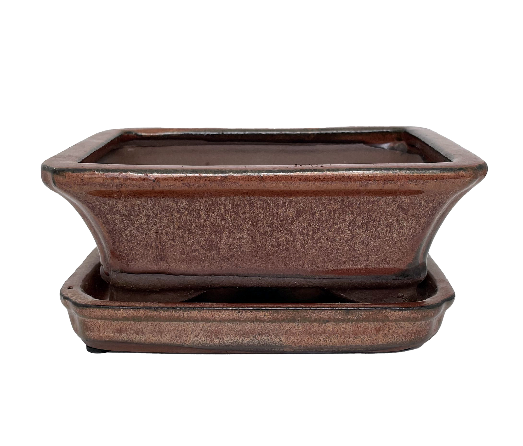 Ceramic Bonsai Pot/Saucer - Copper Flared - 6 1/8 x 4 1/2 x 2