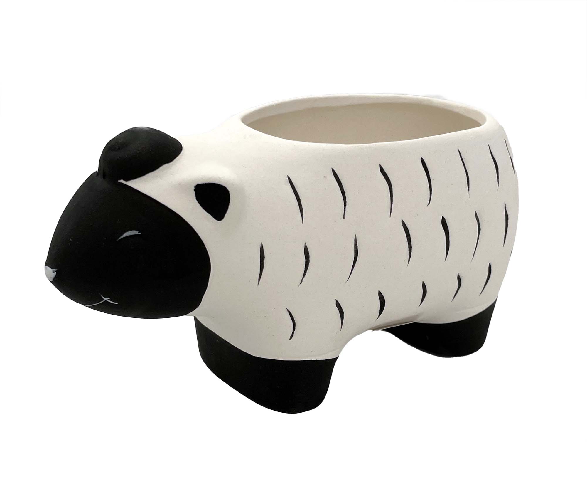 Sheep Black and White Ceramic Animal Pot 3" x 6.5" x 3.25" Hirt's