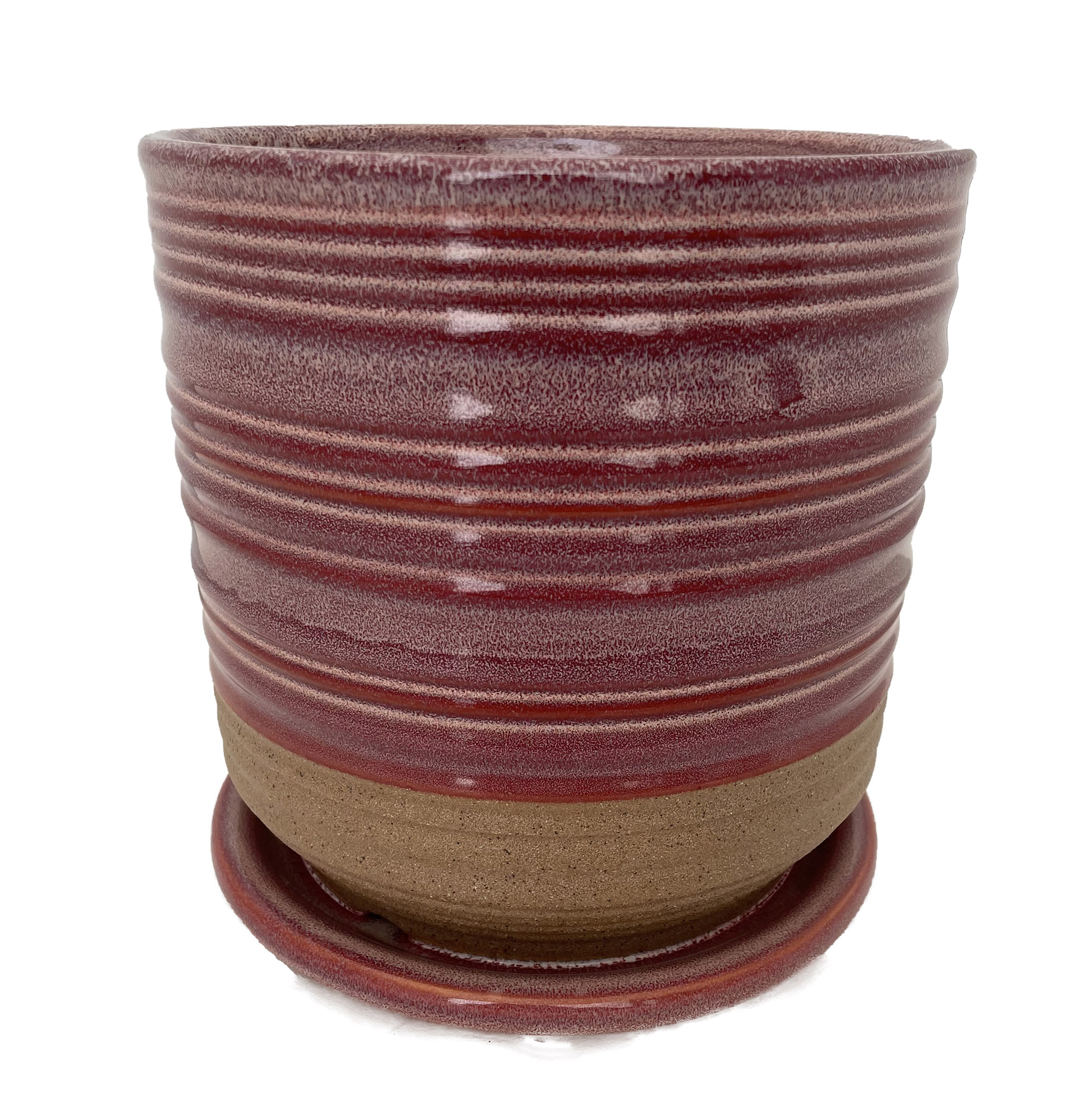 Ellora Ceramic Planter with Attached Saucer Cherry 4.5" x 4.25