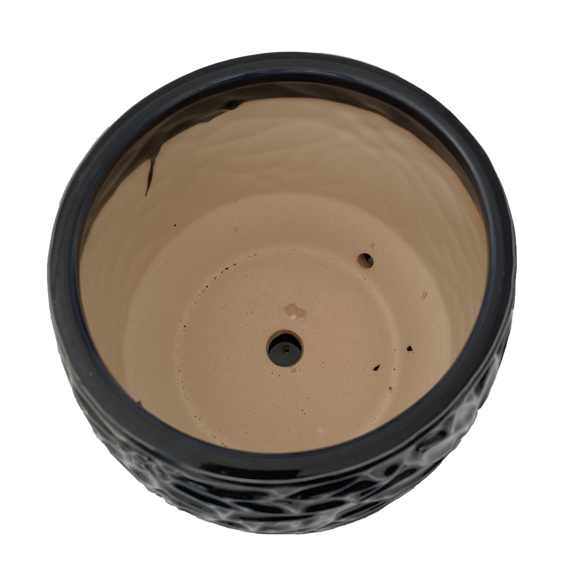 Botanical Delica Ceramic Pot with Attached Saucer 6" x 6.25" Dark