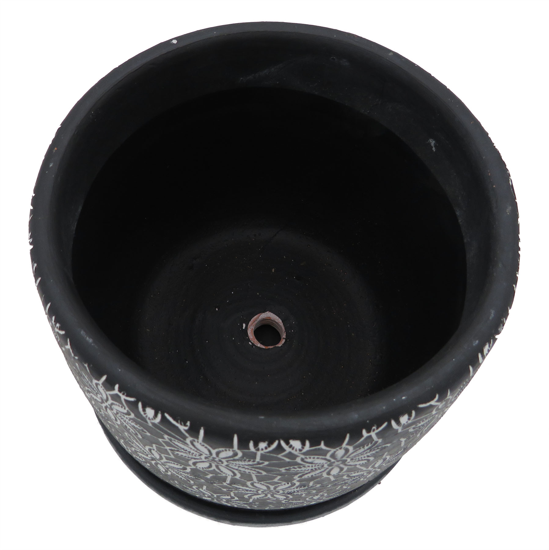 Floral Lace Stamp Planter with Attached Saucer - 5.5