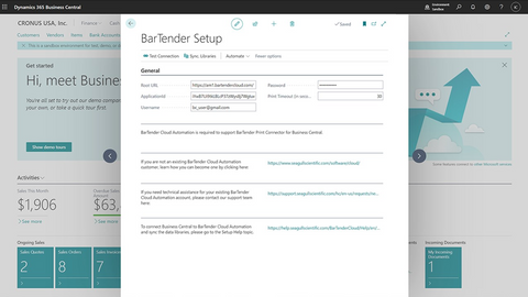 BarTender Print Connector | For Microsoft Dynamics 365 Business Central | BTC-AUT-PCBC-1YR