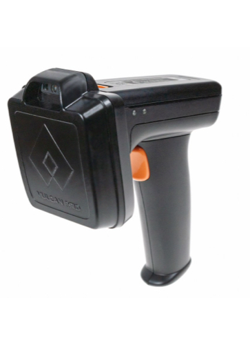 Vulcan handheld RFID scanner with ergonomic grip and trigger button.