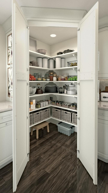 Masterpiece Corner Walk-In Pantry design for kitchen storage Masterpiece Corner Walk-In Pantry design for kitchen storage