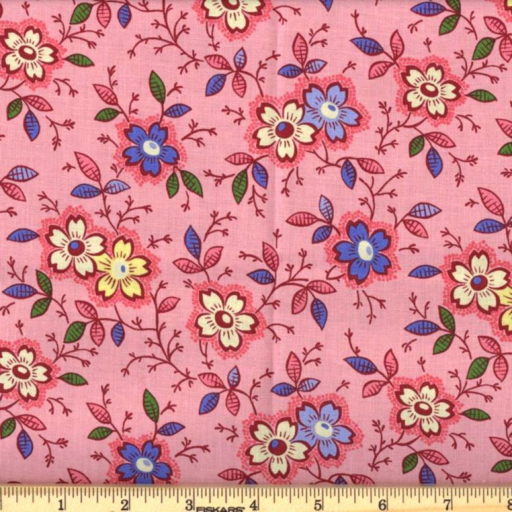 Happy Pink Vintage Floral Print Cotton Fabric - Ben Franklin Online