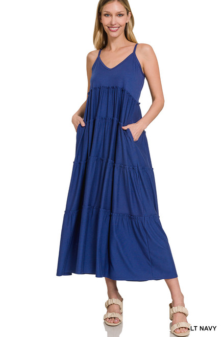 Zenana V-Neck Cami Maxi Tiered Dress With Pockets Zenana V-Neck Cami Maxi Tiered Dress With Pockets